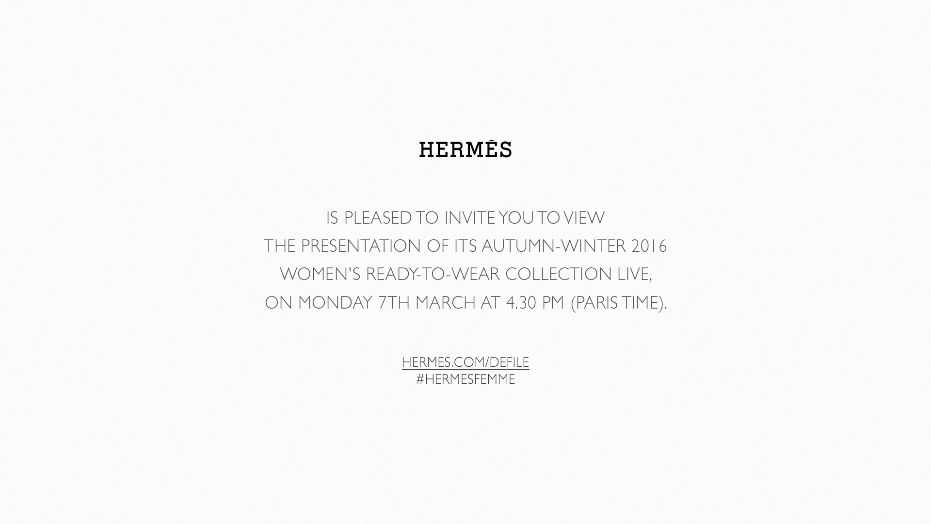 Watch Hermès AW16 Show LIVE HERE TODAY from Paris Fashion Week!