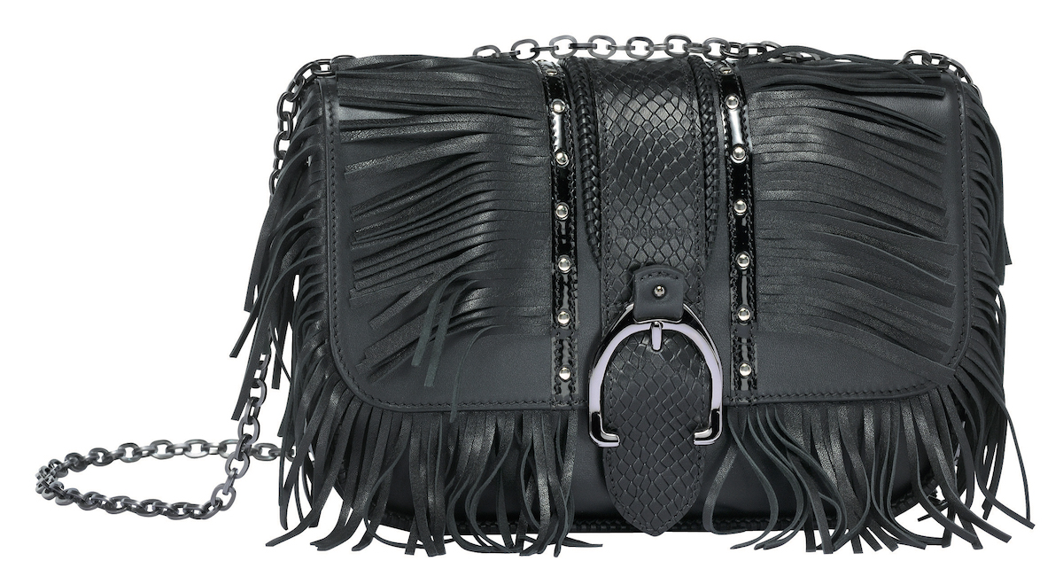Longchamp Amazone SS19 Black Studded Fringe Leather
