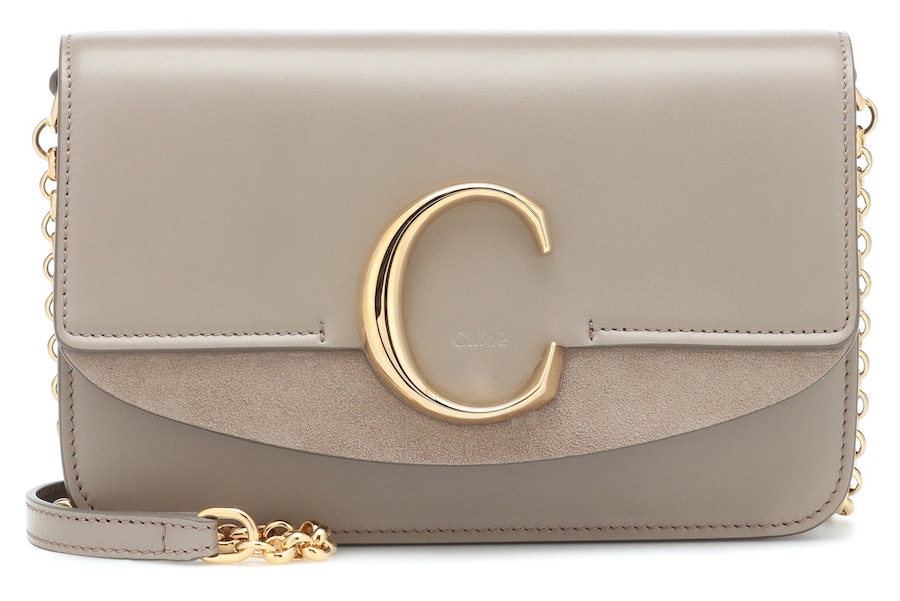Chloé C Leather Clutch With Chain in Motty Grey