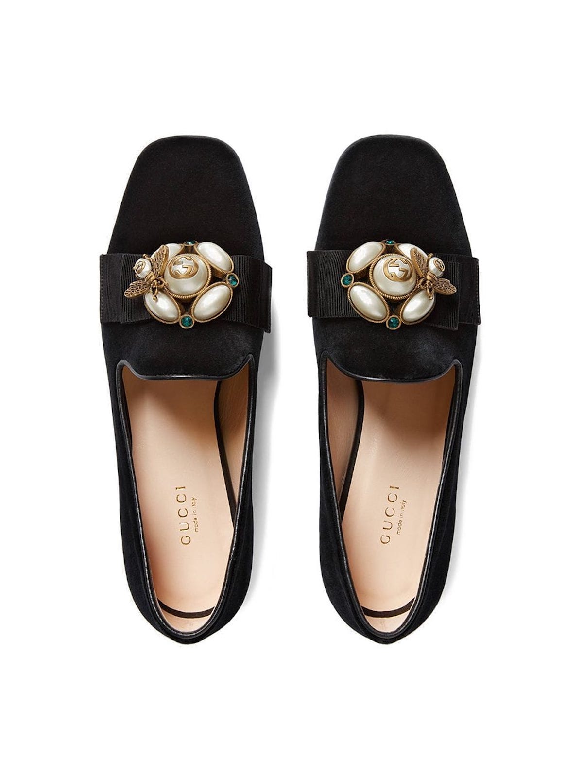Gucci Velvet Loafer With Bee and Pearl Details
