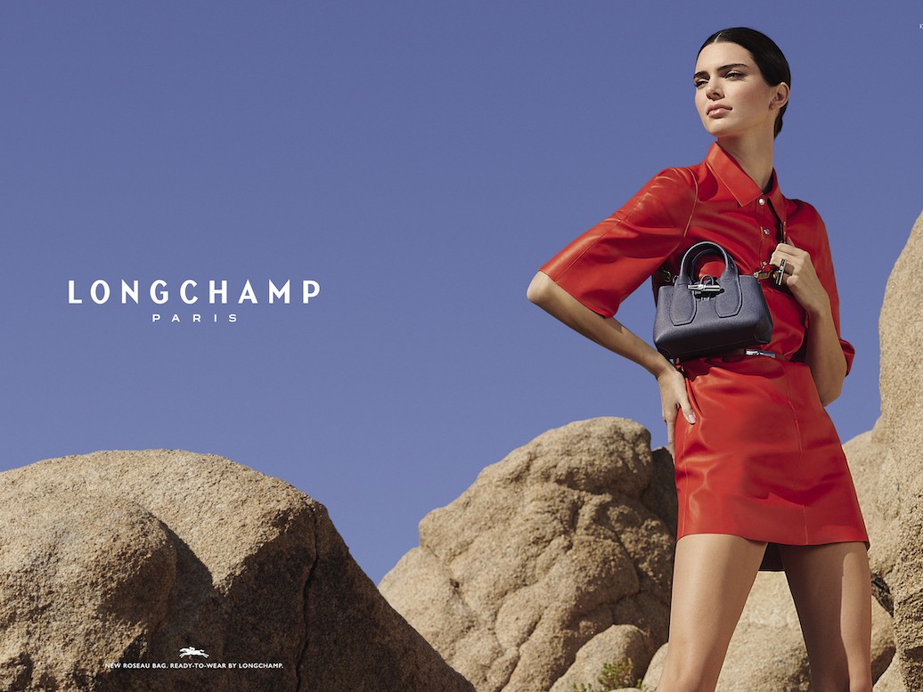 Kendall Longchamp Spring Summer 2020 Ad Campaign red leather mini dress