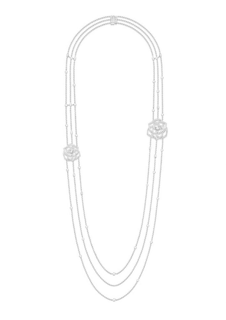 Piaget Rose 2020 Triple Chain Rose Necklace White Gold Diamonds